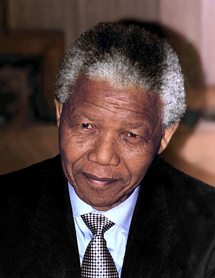 A photo of Nelson Mandela, a renowned anti-apartheid revolutionary and former president of South Africa, celebrated for his leadership in the fight for racial equality and justice