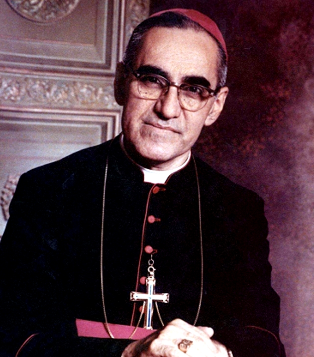 A photo of Óscar Romero, the Archbishop of San Salvador, known for his outspoken advocacy for the poor and oppressed and his opposition to government violence during El Salvador's civil war.