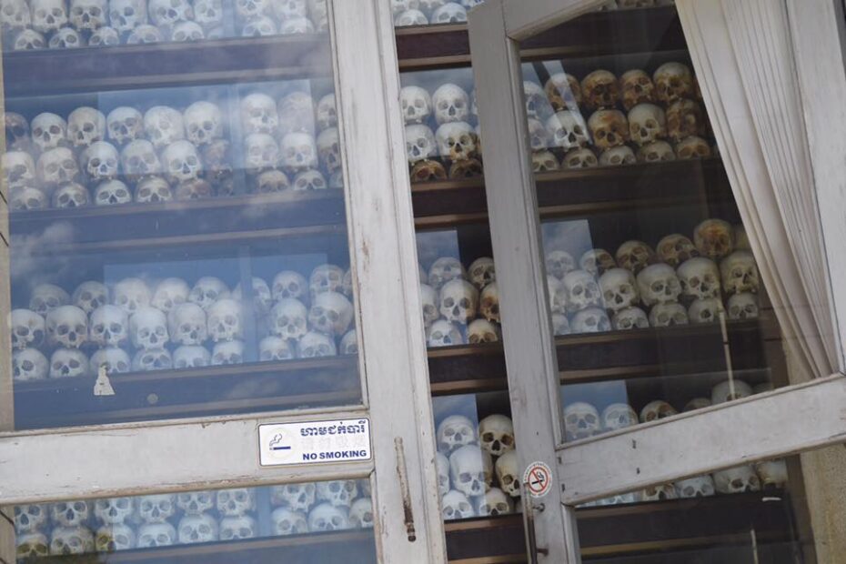 Bones arranged to symbolize the devastating impact of genocide, representing the loss of lives and the importance of remembering historical atrocities to prevent future ones.