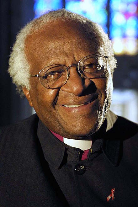 A photo of Desmond Tutu, a prominent South African Anglican bishop and human rights activist, known for his role in advocating against apartheid and promoting peace and reconciliation.