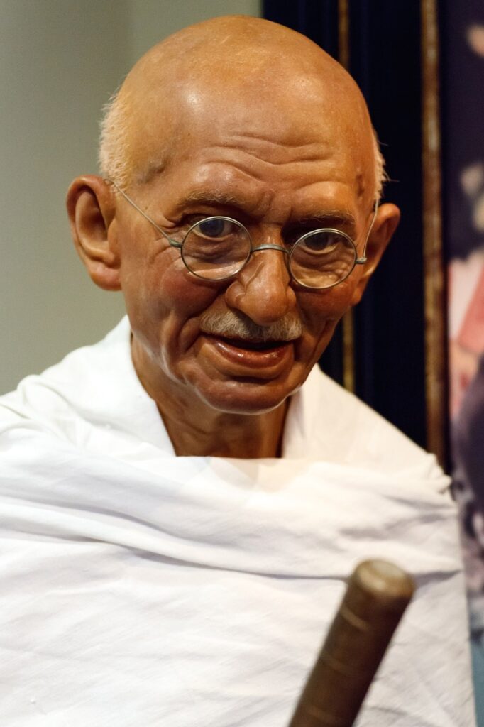 A photo of Mahatma Gandhi, one of the most influential civil rights activists of all time, known for his nonviolent resistance and leadership in India's struggle for independence.